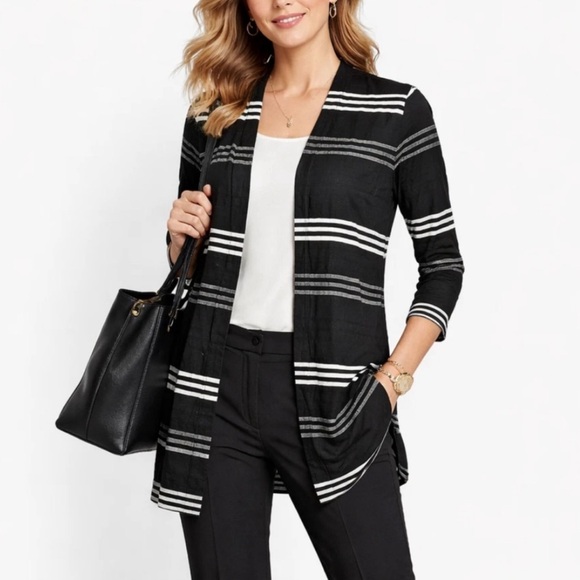 J. Jill Sweaters - J. Jill Wearever Collection Striped Open Front Cardigan 3/4 Sleeve Casual Size S